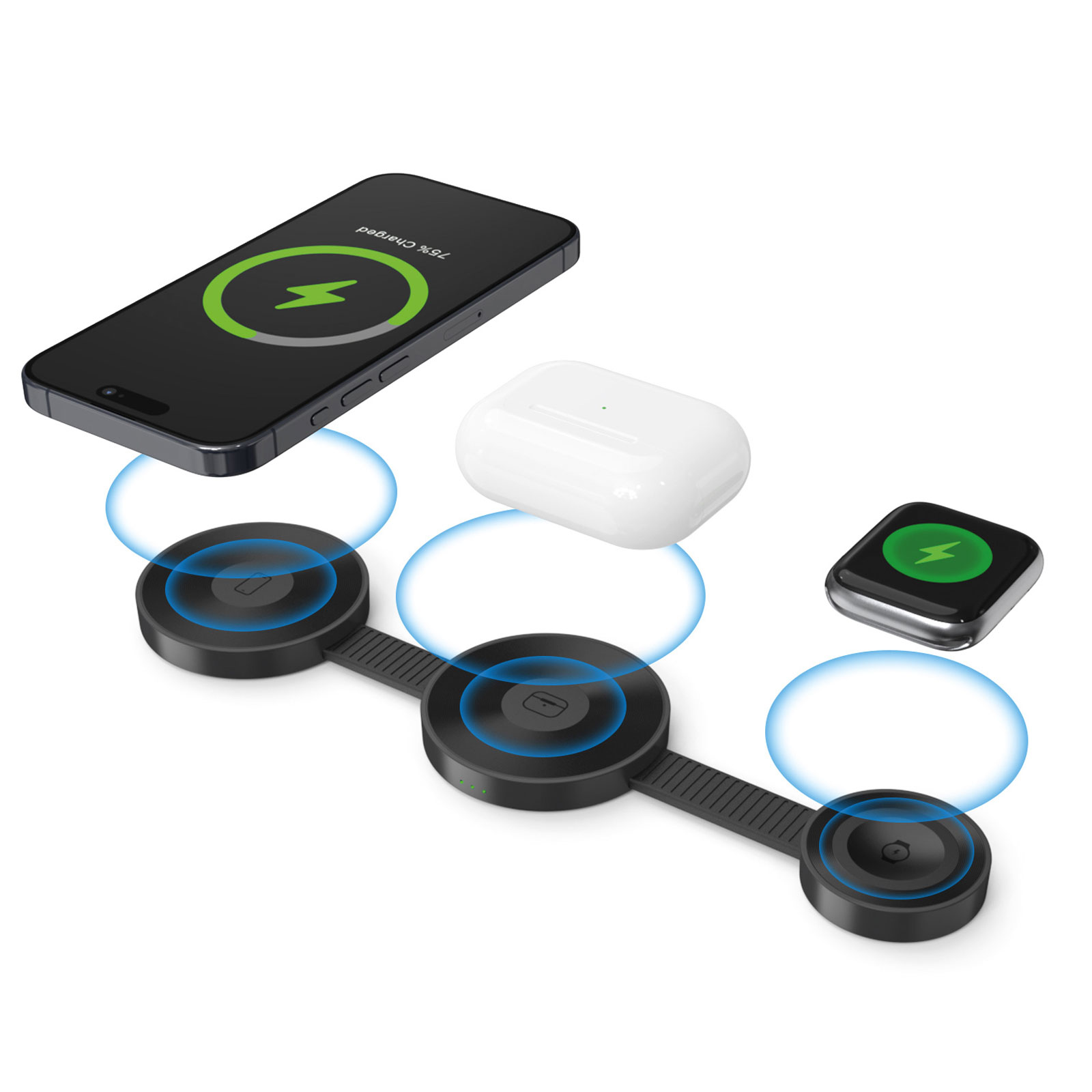 KERVAN SİYAH 3 LÜ WIRELESS ŞARJ STANDI - Resim 3